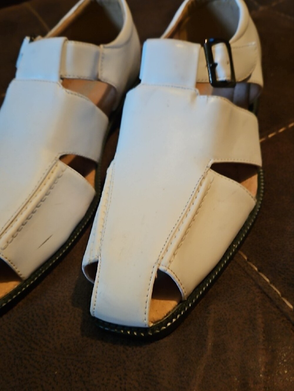 Stacy Adams White Leather Fisherman-Style Slip-Ons Sandal 10M - Picture 4 of 17